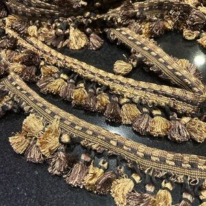 Elegant Gold Black and Brown Tassel Upholstery Trim  17 yards